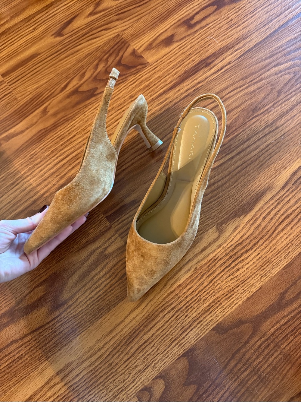 Tahari Camel Suede Slingback Pointed-Toe Heels